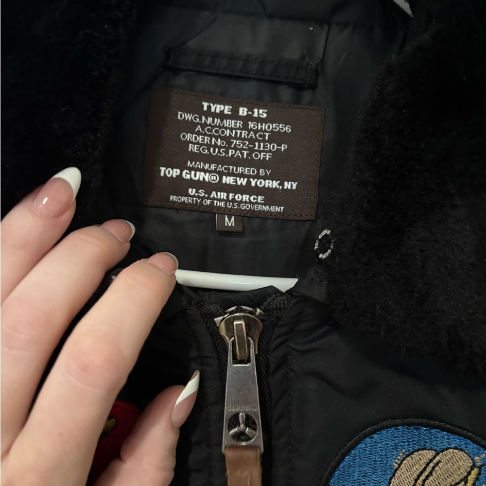 Top gun Black Bomber Jacket with Patches - Picture 8 of 12